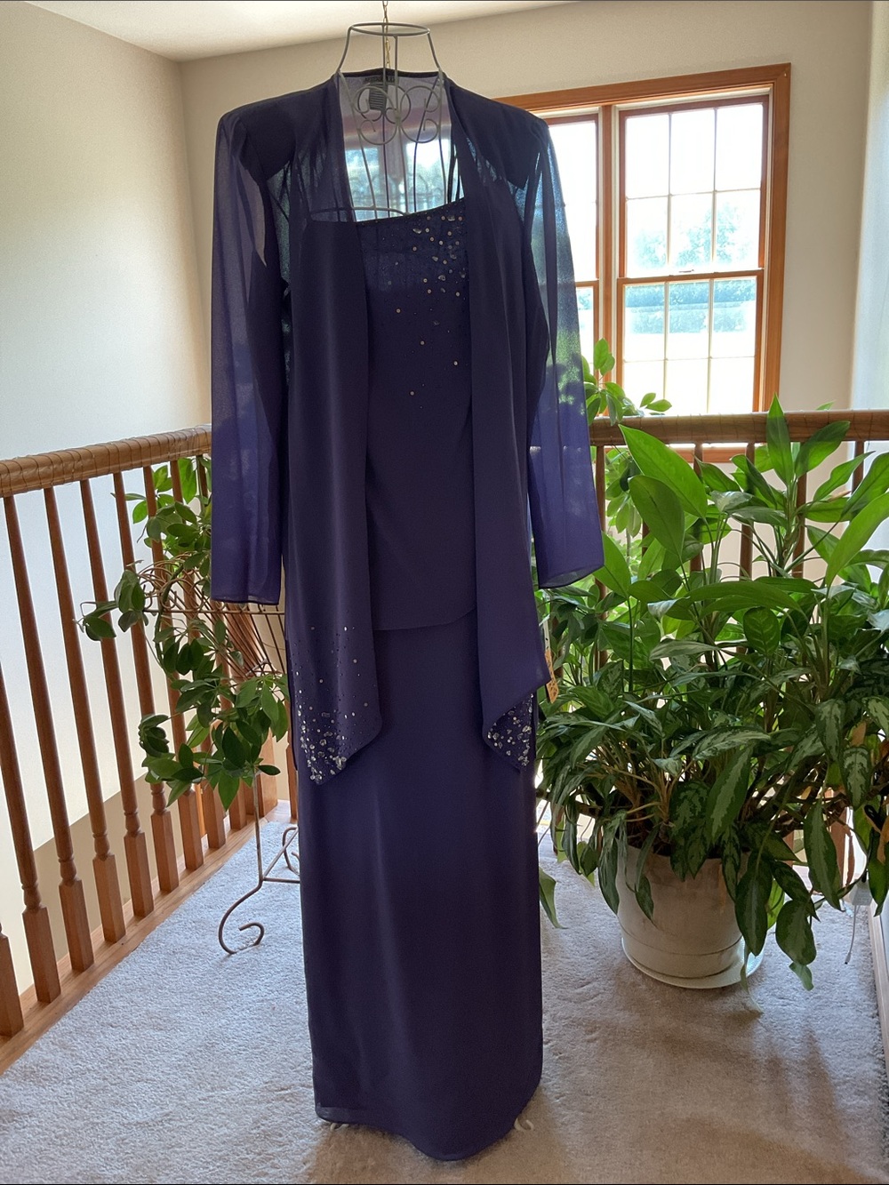 After Dark 3 Pc. Long Gown Set Purple with Beading Size 12 NWT